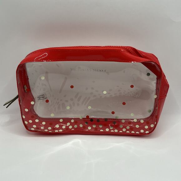 victoria secret bag makeup bag Red Clear Dotted - Picture 13 of 14